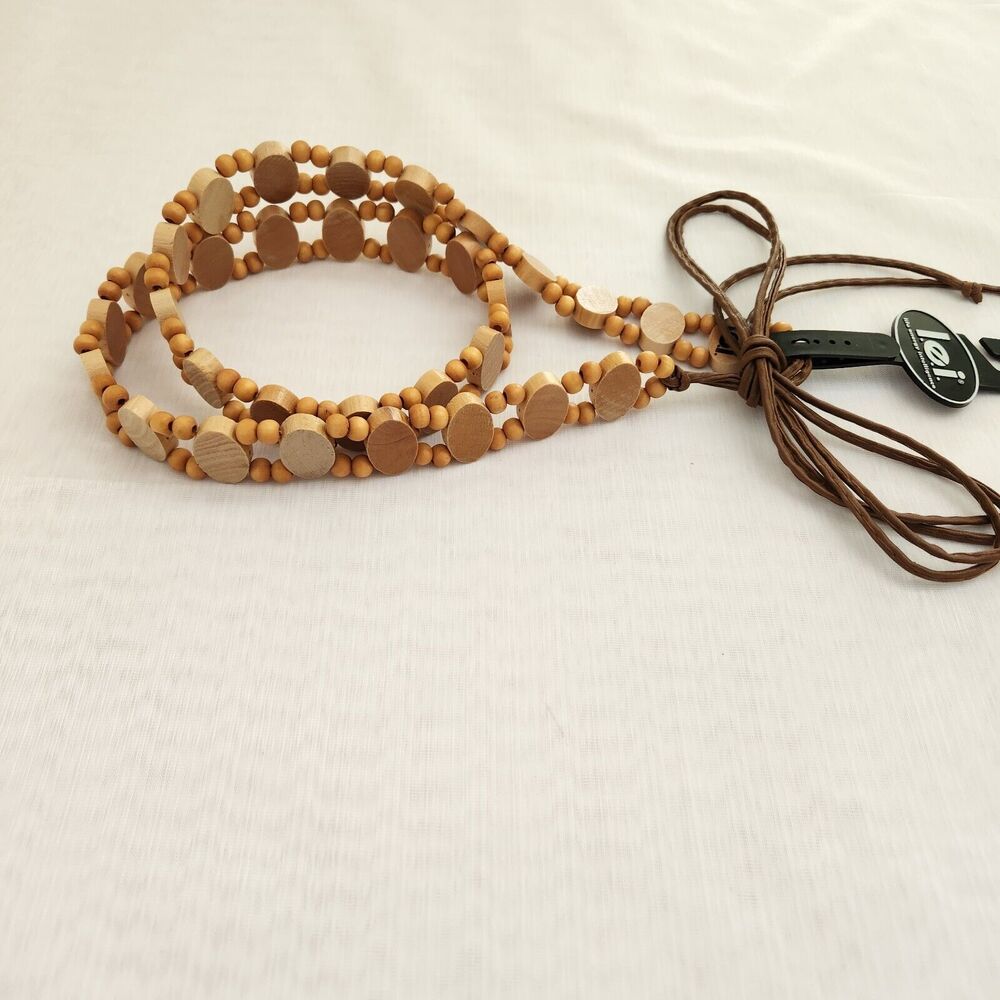 L.E.I. Belt Women's M/L Beige Beaded Wood Tie Waist Belt 90's Y2K Southwestern - Picture 5 of 13